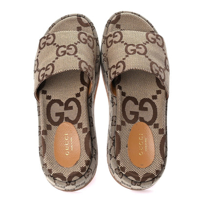 Gucci Monogram Maxi GG Angelina Platform 55mm Slide Sandals 39  Camel Ebony 5 of 8