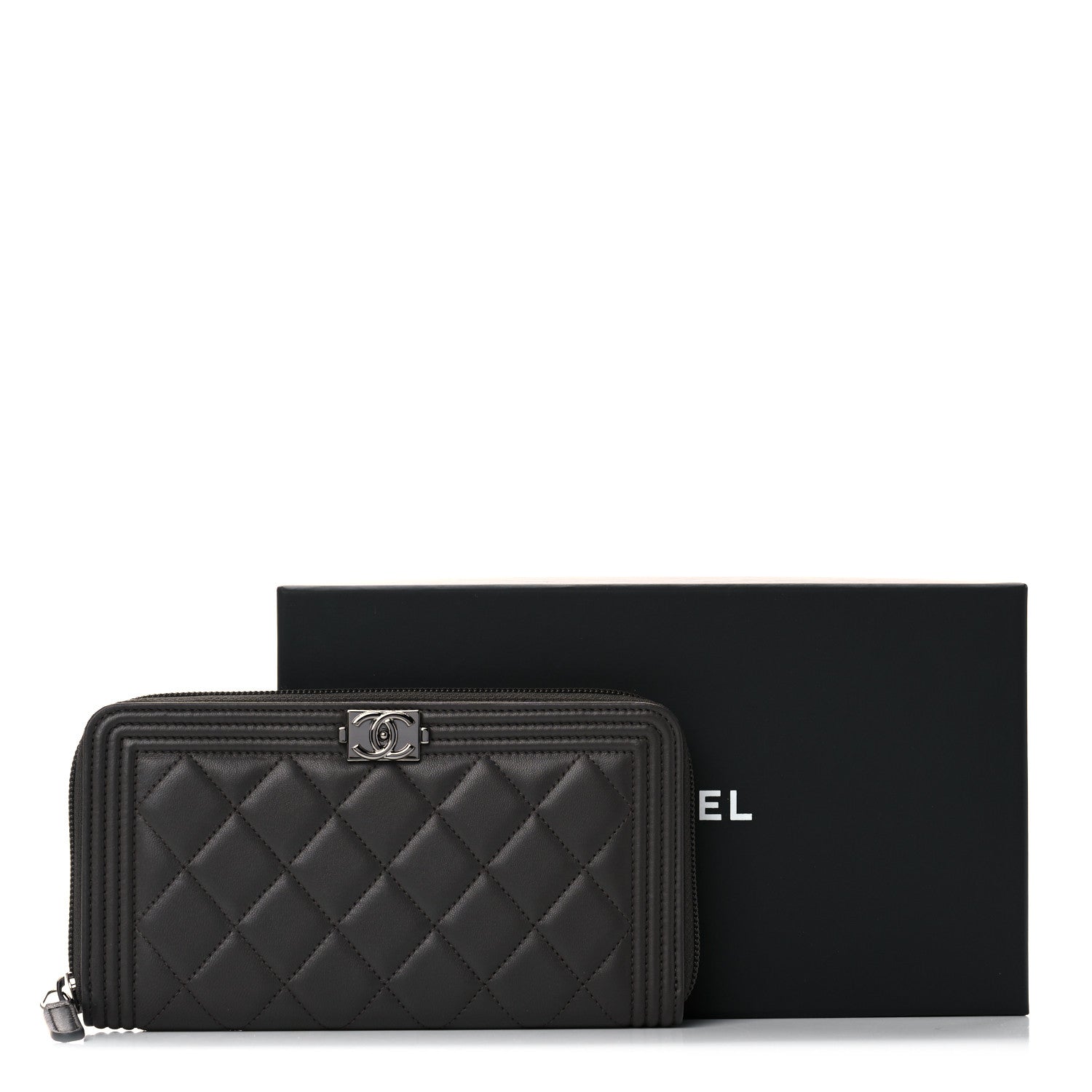 Chanel Caviar Quilted Large Boy Zip Around Wallet Grey 11 of 11