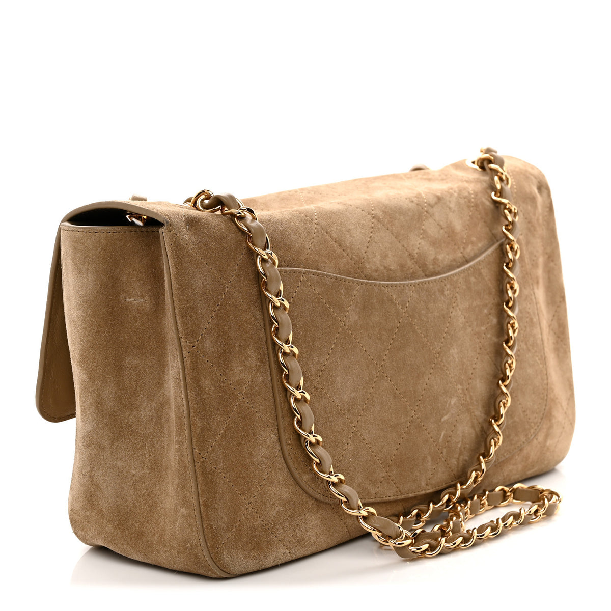 Suede Calfskin Small Souplissimo Maxi Flap Dark Beige