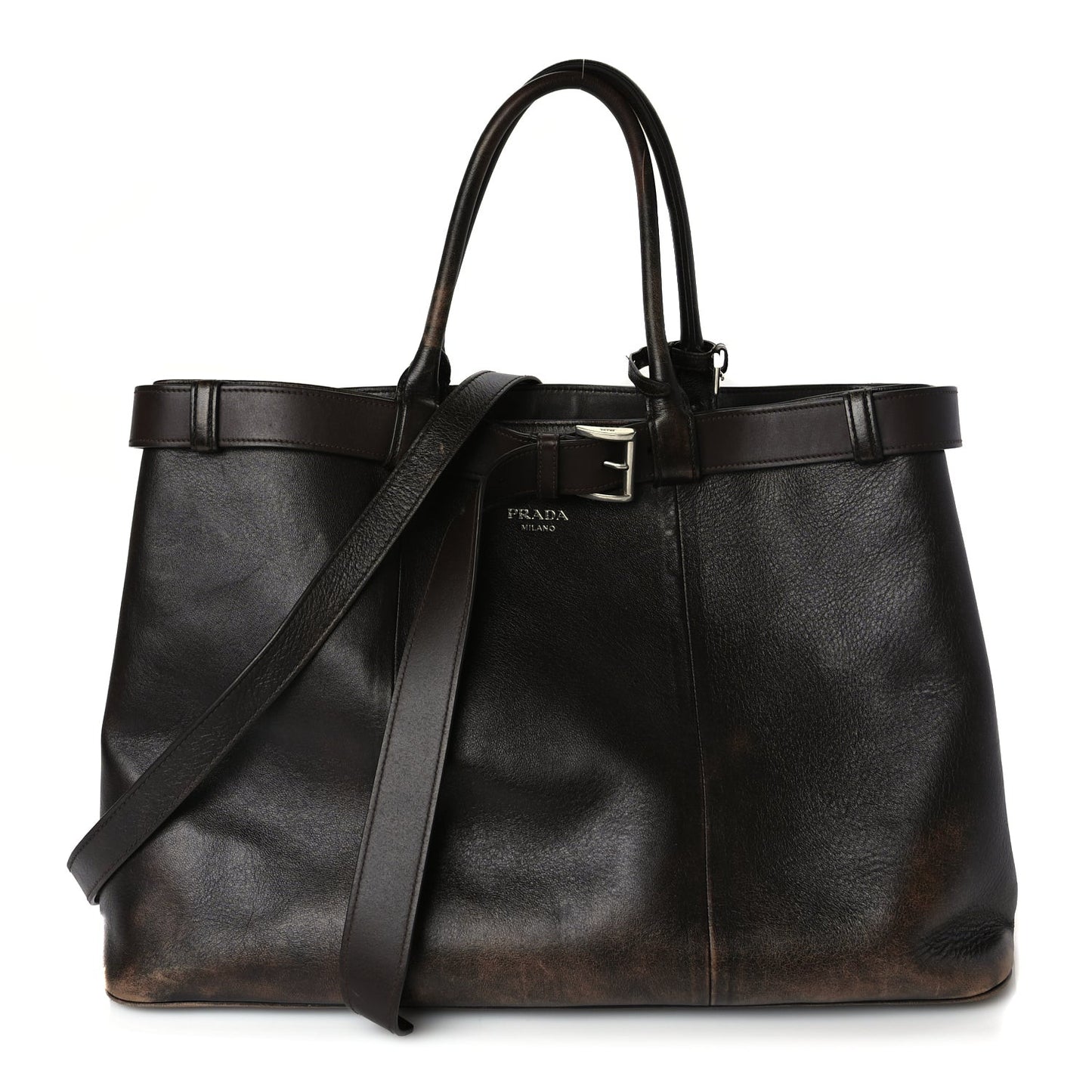 Nappa Vintage Effect Large Buckle Bag With Belt Dark Brown