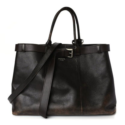 Prada Nappa Vintage Effect Large Buckle Bag With Belt Dark Brown 1 of 8