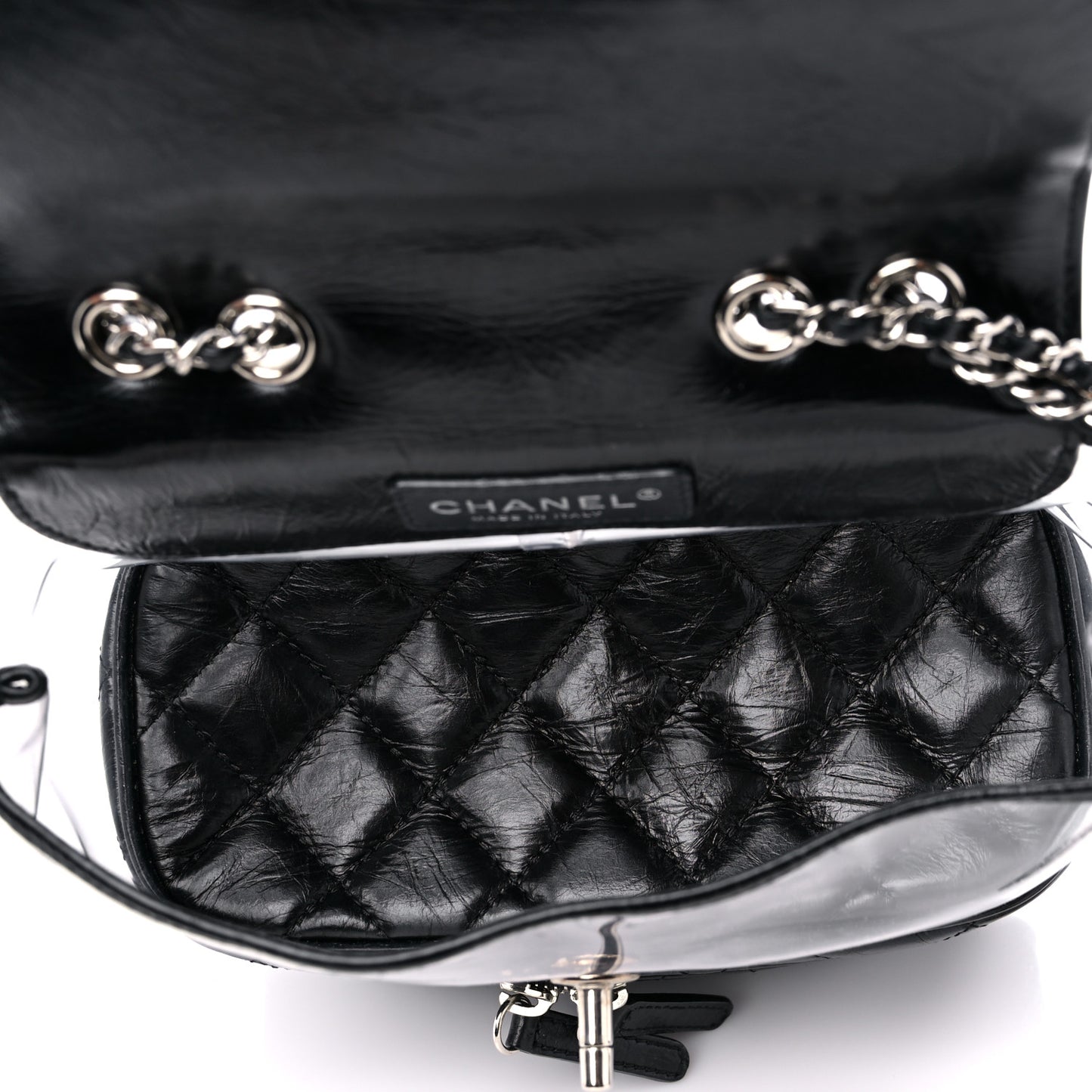 Crumpled Calfskin PVC Quilted Flap Black