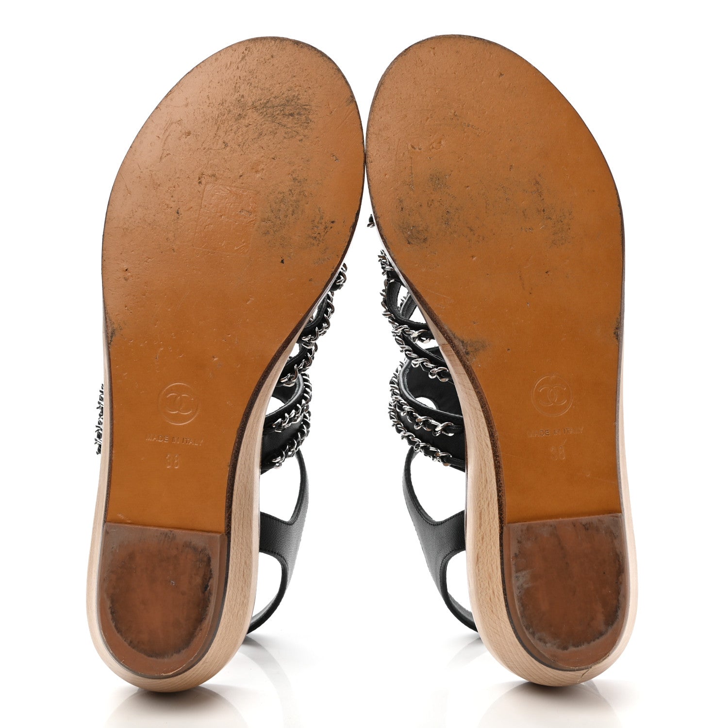 Chanel Lambskin Chain Wedge Sandals 38 Black 5 of 17