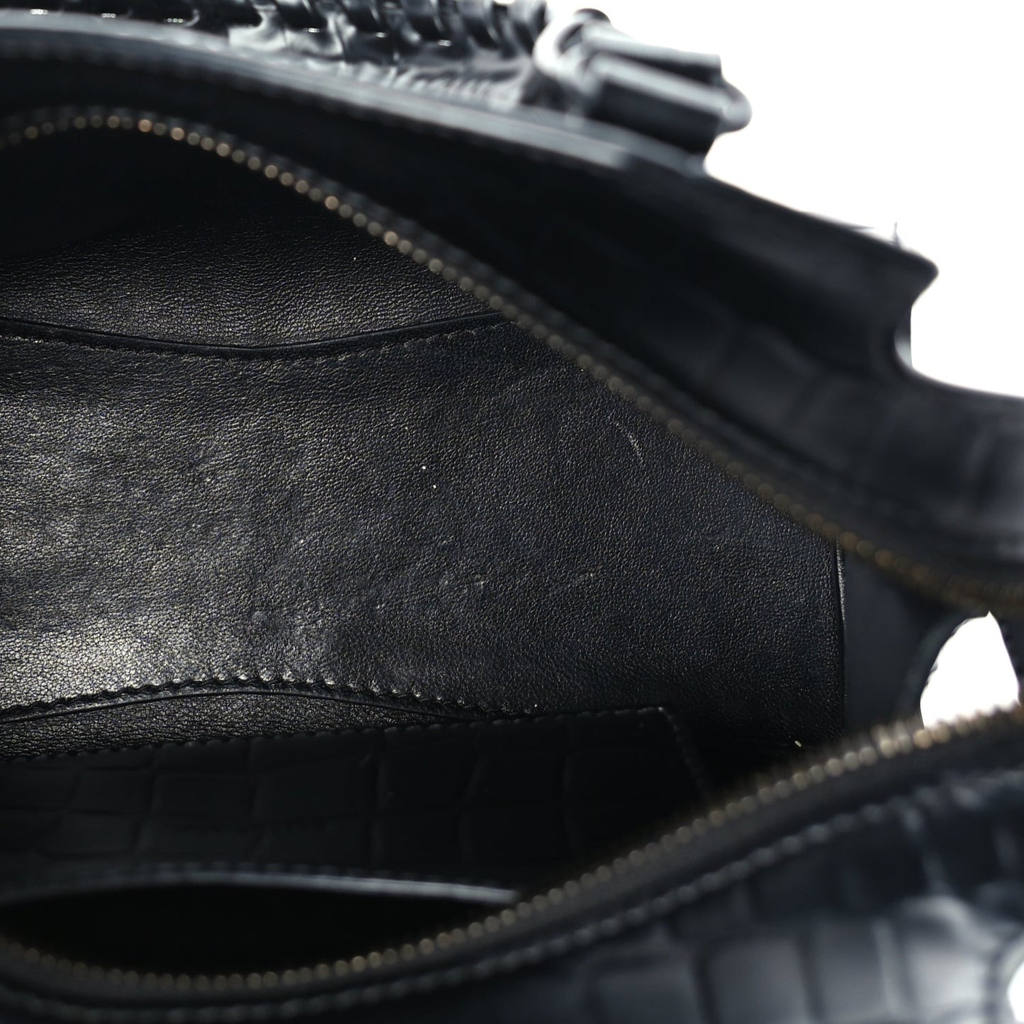 Semi Shiny Calfskin Crocodile Embossed Neo Classic Black Hardware Mini City Black