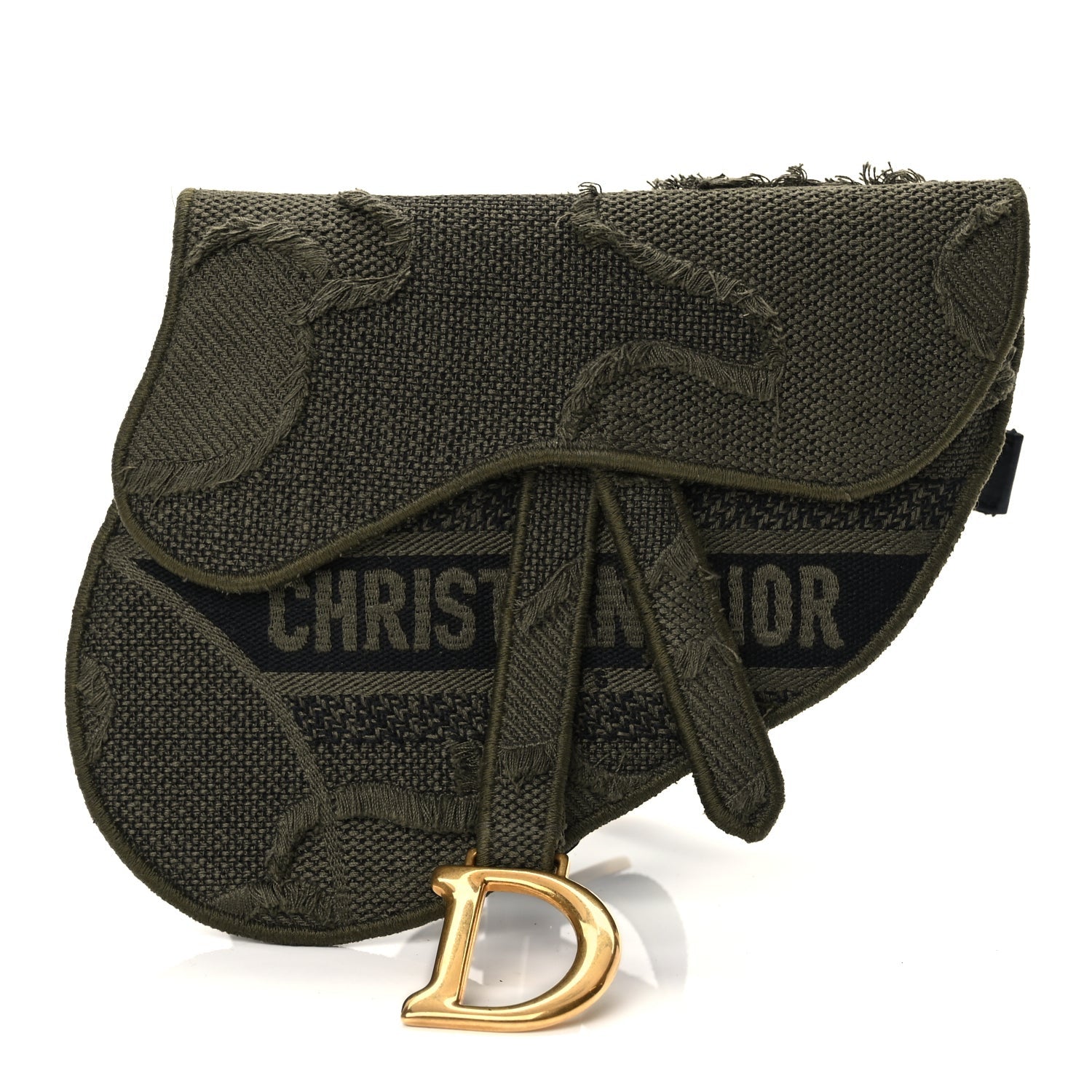 Christian Dior Canvas Embroidered Camouflage Saddle Belt Bag Green 1 of 9