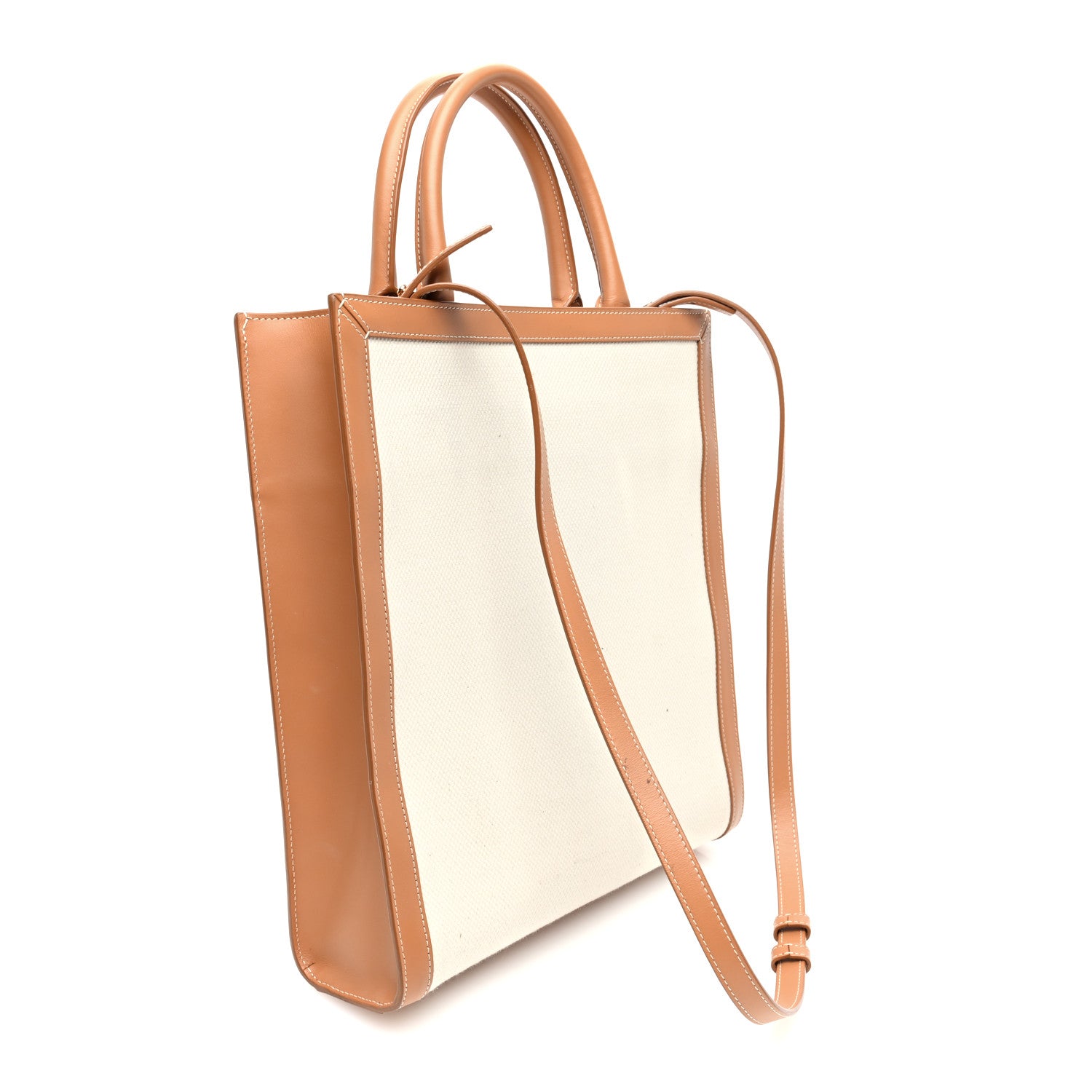 Celine Canvas Calfskin Logo Print Small Vertical Cabas Natural Tan 3 of 9