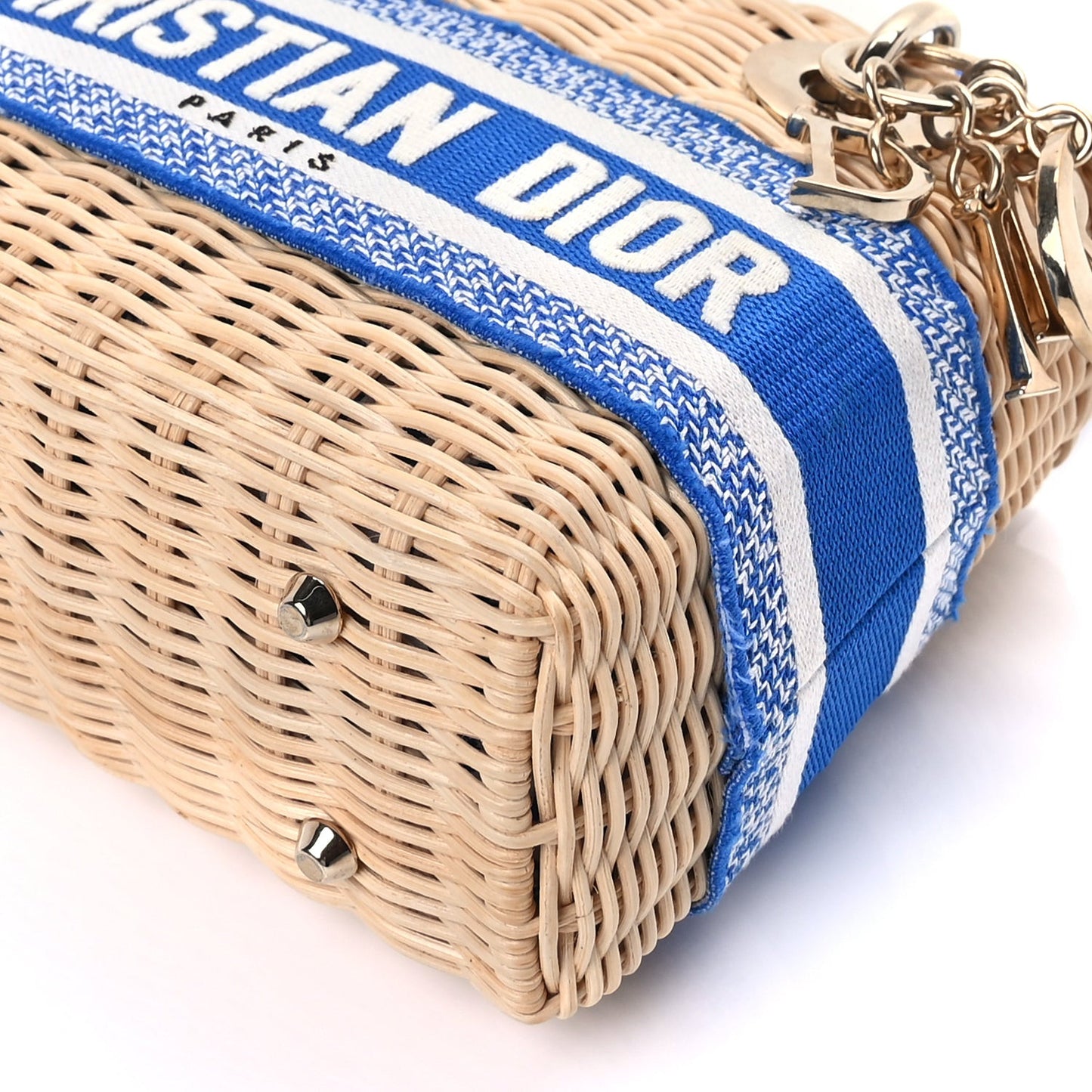 Wicker Oblique Mini Lady Dior Bag Florescent Blue Beige