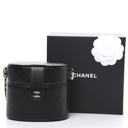 Chanel Lambskin Quilted Round Vanity Case With Chain Black 12 of 12