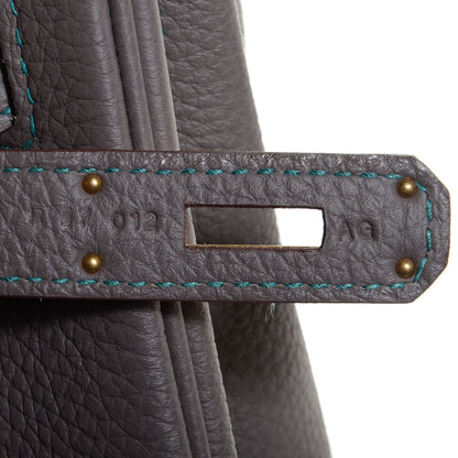 Hermes Togo Horseshoe Birkin 35 Etain Bleu Paon 8 of 26