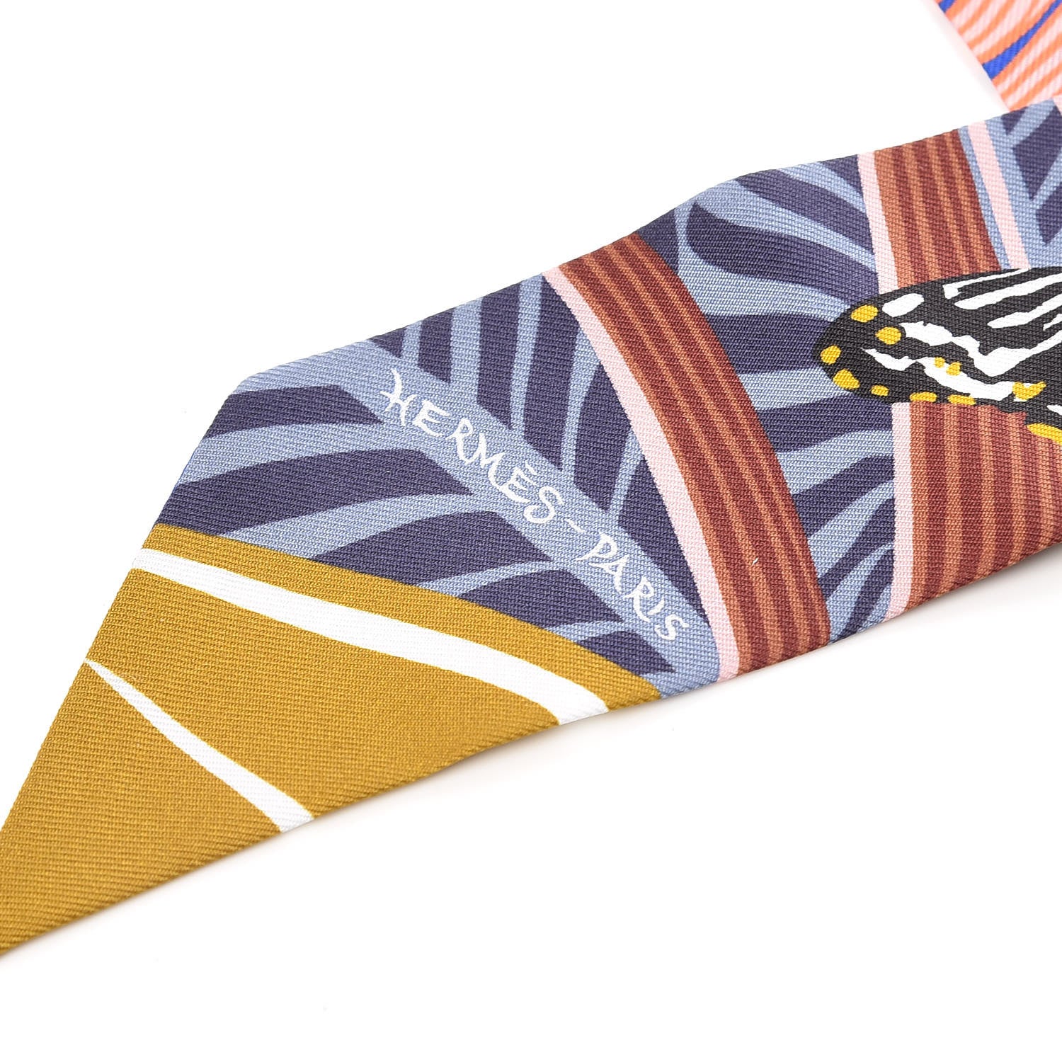 Hermes Silk Jaguar Quetzal Twilly Bleu Roy Brun Saum 4 of 4