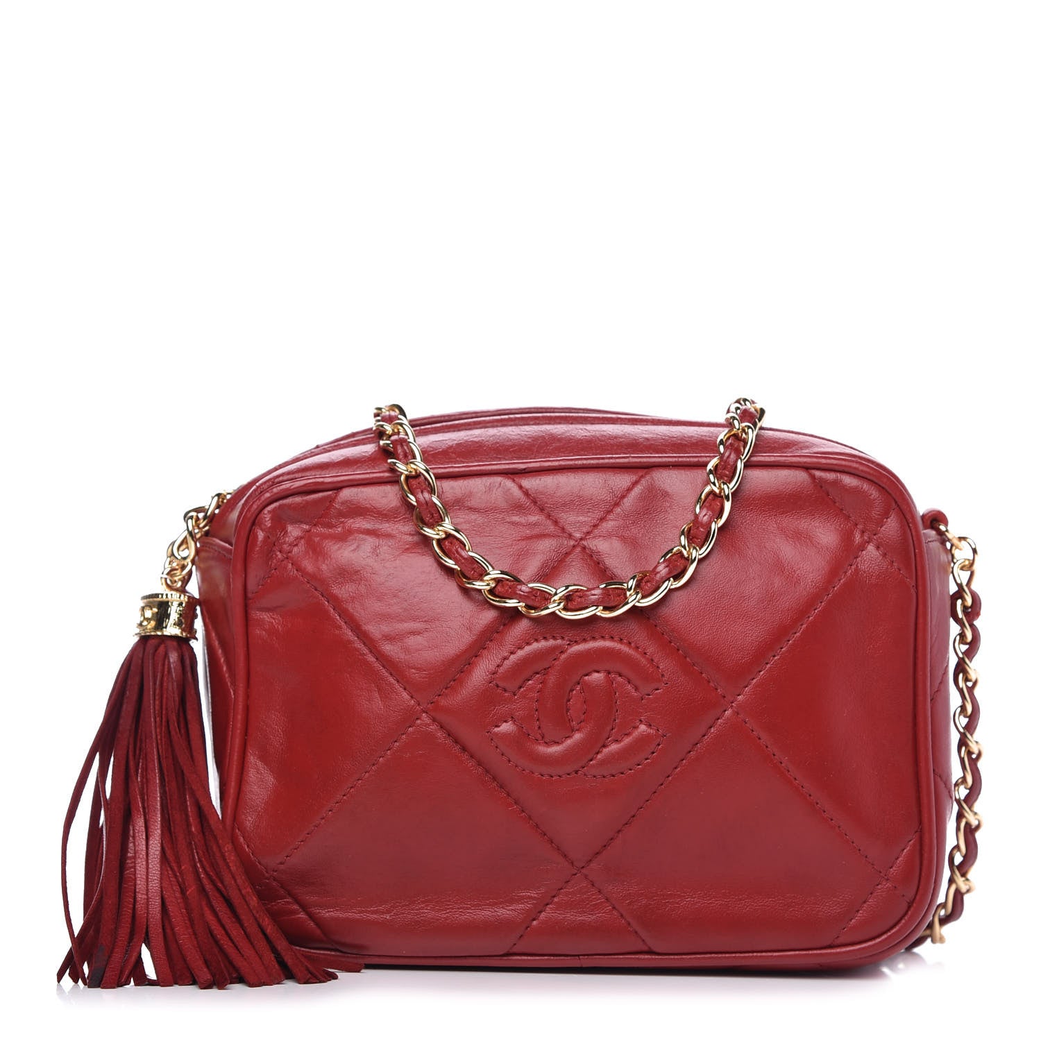 Chanel Lambskin Quilted Tassel Camera Case Red 1 of 11