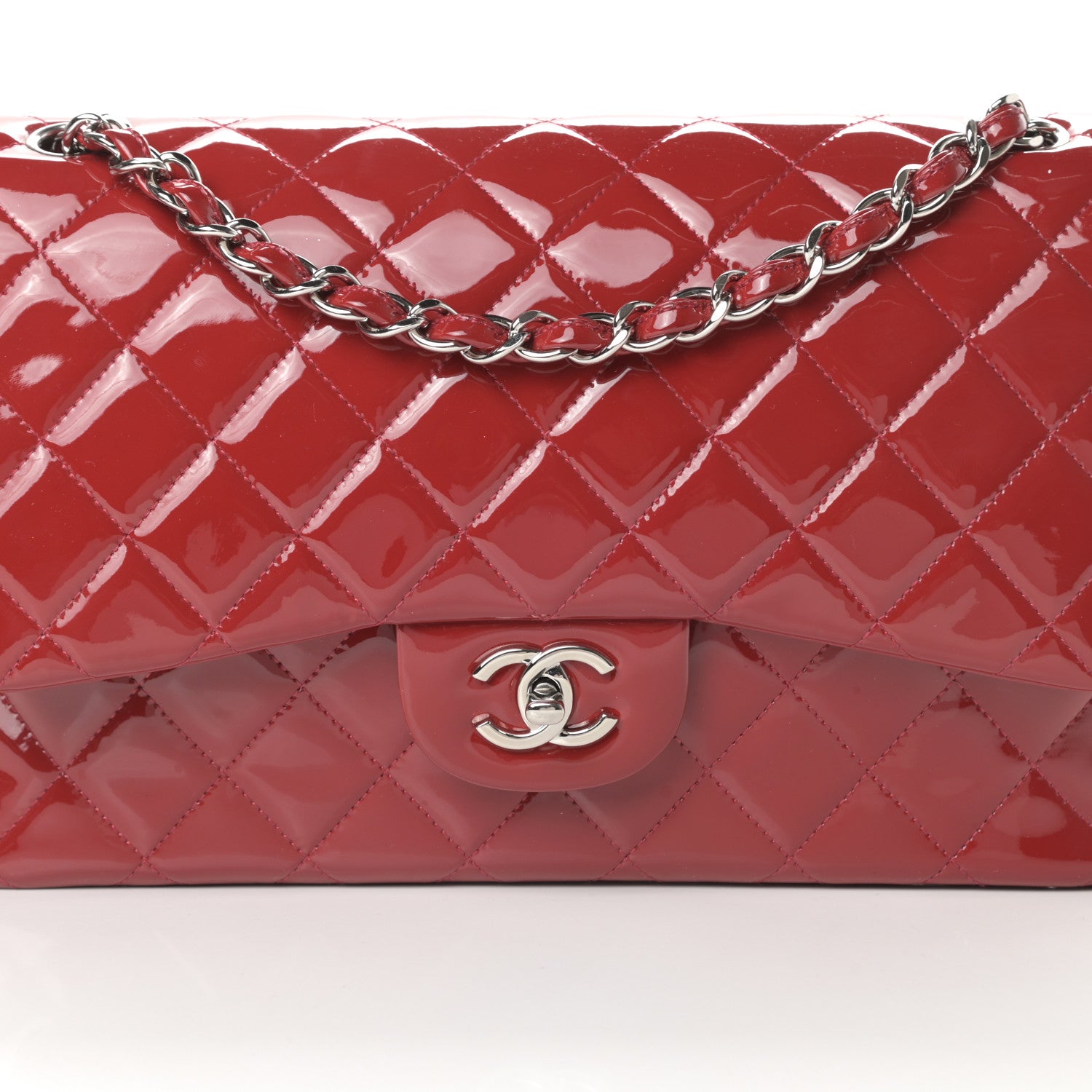 Chanel Patent Quilted Jumbo Double Flap Red 8 of 15
