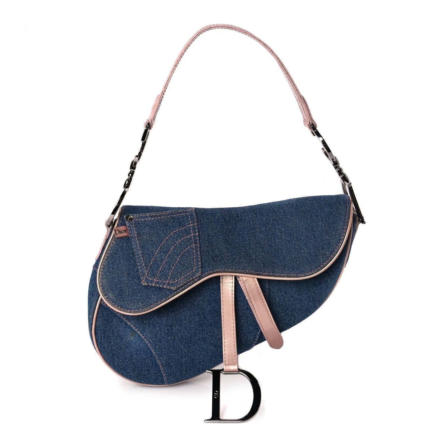 Christian Dior Patent Denim Jeans Saddle Bag Blue Pink 1 of 9
