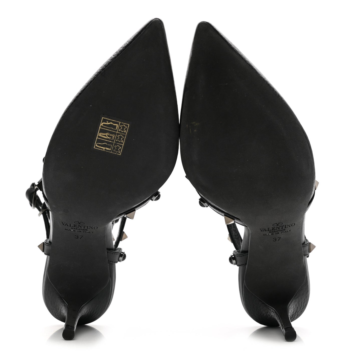 Pebbled Calfskin Onyx Rockstud Rolling Ankle Strap 65mm Pumps 37 Black