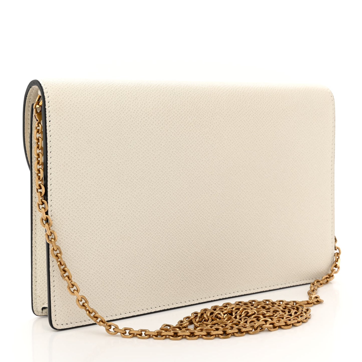 Grained Calfskin Saddle Chain Pouch Off White