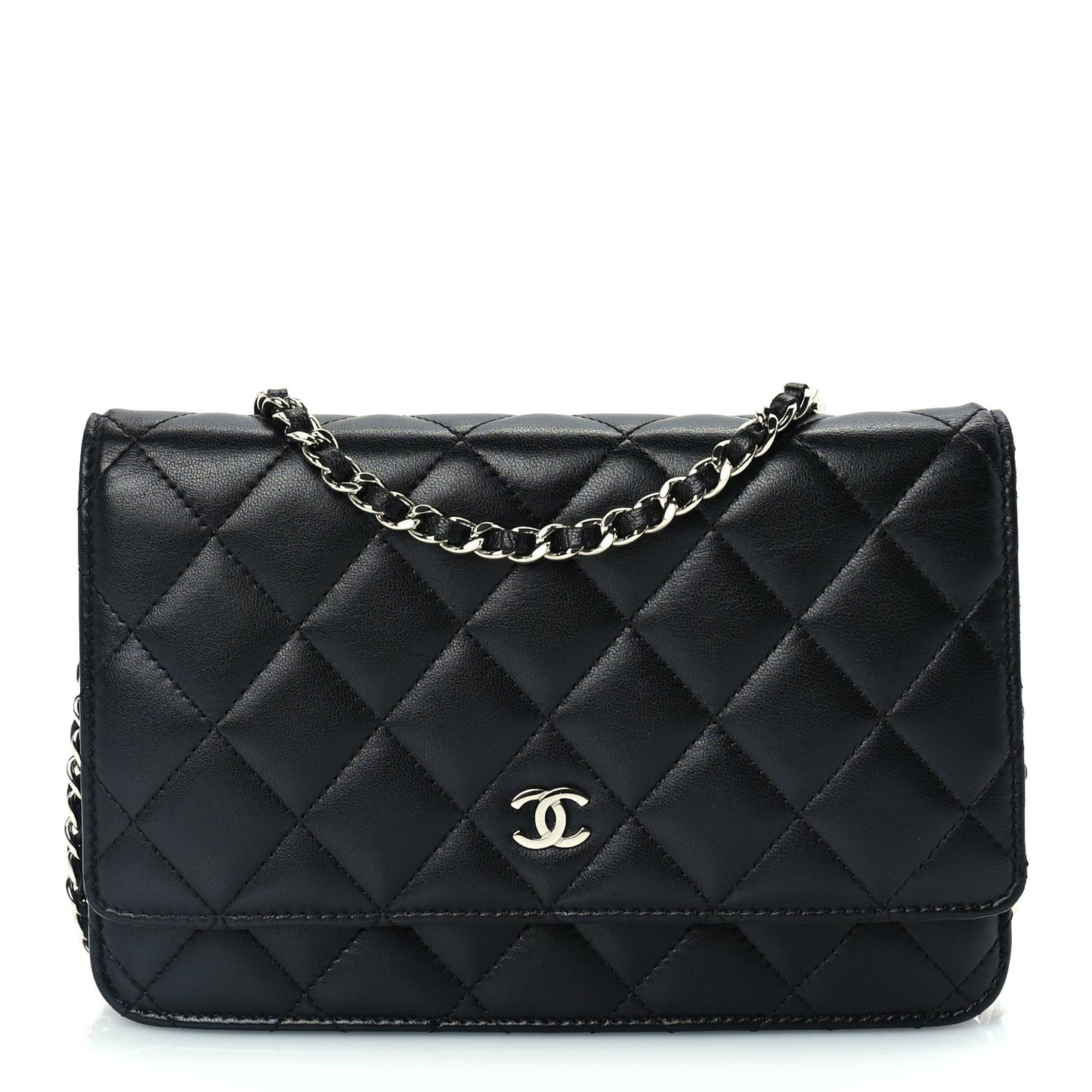 Lambskin Quilted Wallet On Chain WOC Black