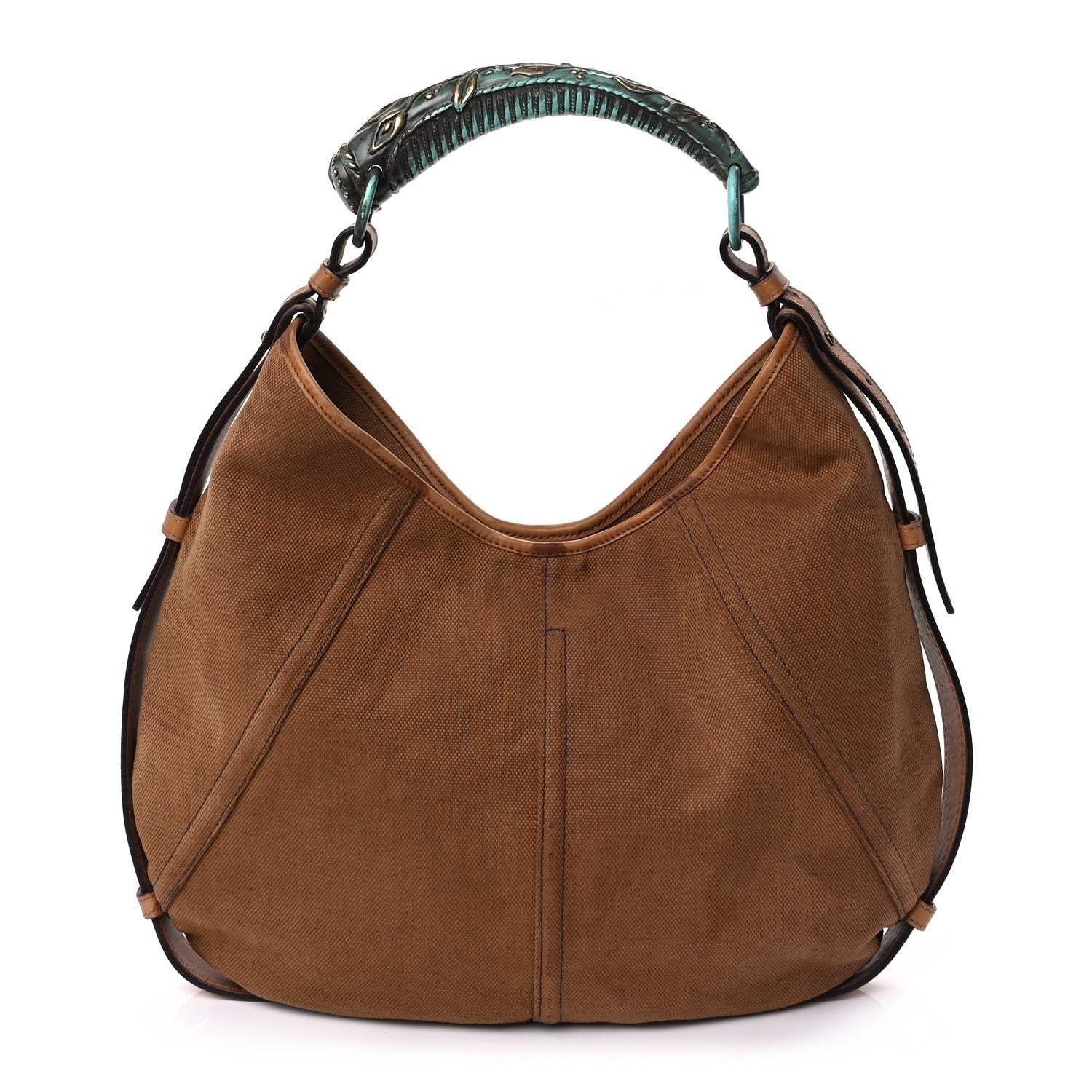 Saint Laurent Canvas Mombasa Hobo Tan Turquoise 1 of 8