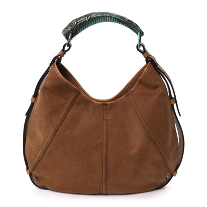 Saint Laurent Canvas Mombasa Hobo Tan Turquoise 1 of 8