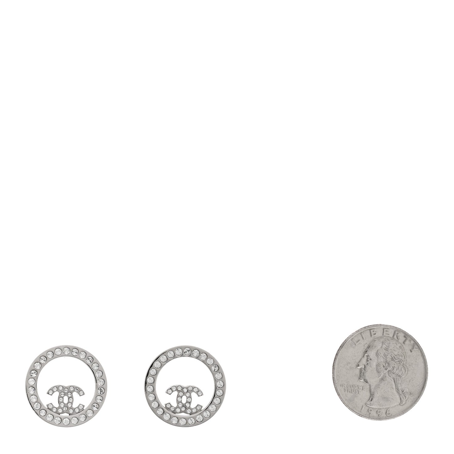 Crystal CC Round Earrings Silver