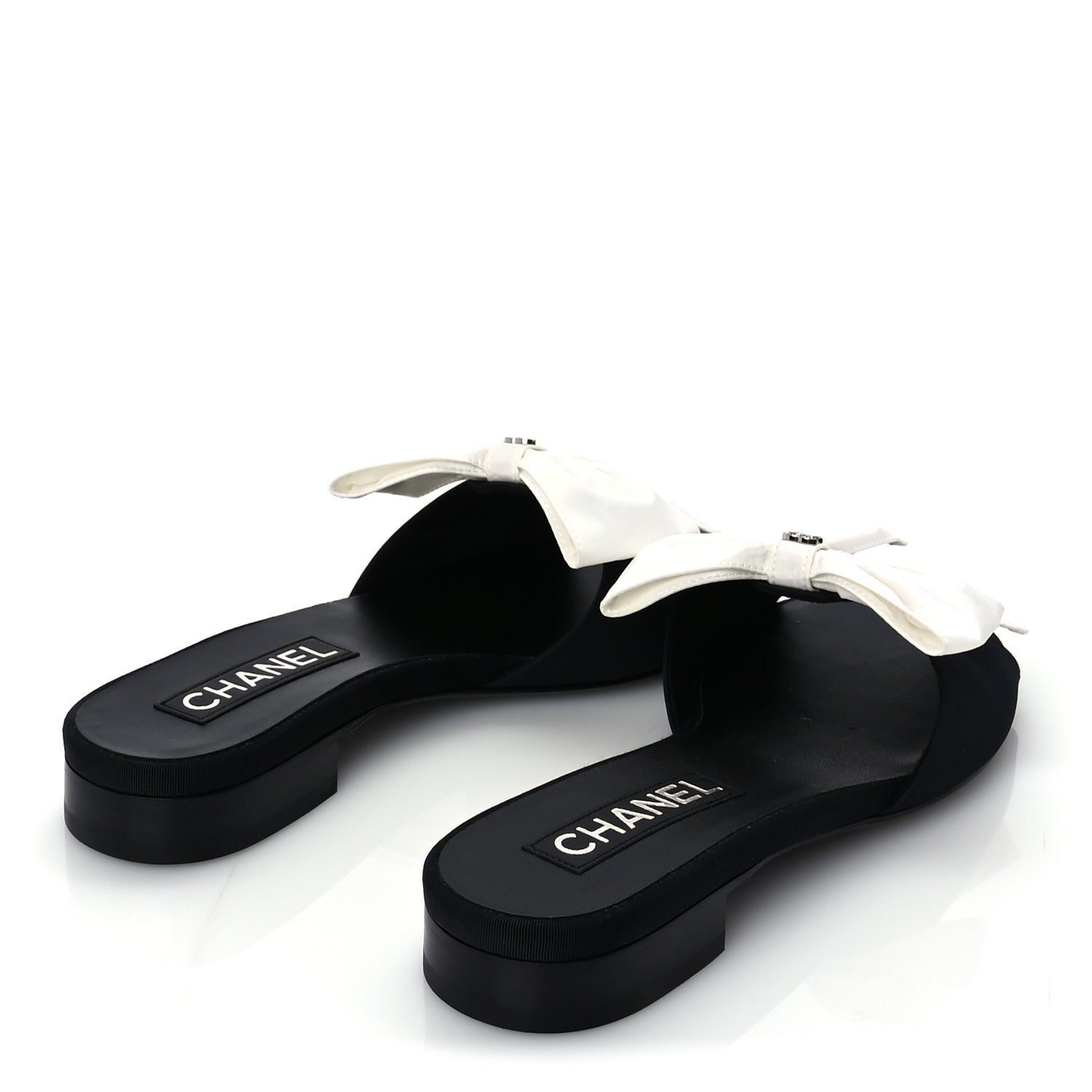 Chanel Silk Bow CC Mules 37  Black White 4 of 9