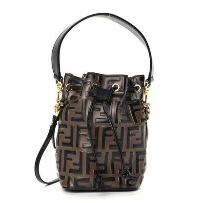 Fendi Vitello Liberty F is  Bi-Color FF 1974 Embossed Mini Mon Tresor Bucket Bag Maya Black Maya 1 of 8