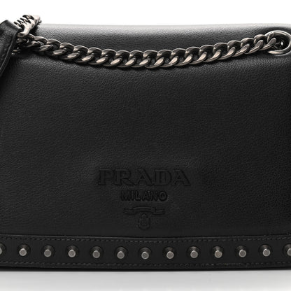 Prada Glace Calfskin Studded Crossbody Black 8 of 12