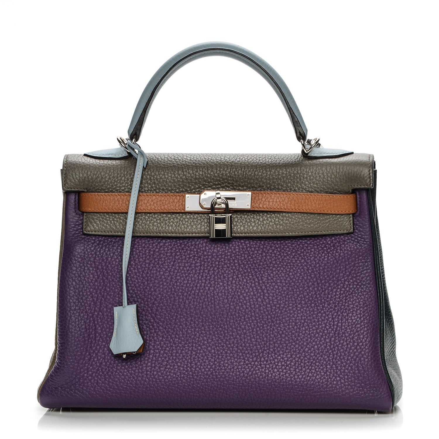 Hermes Taurillon Clemence Arlequin Kelly Retourne 32 Ultraviolet Etain 1 of 30