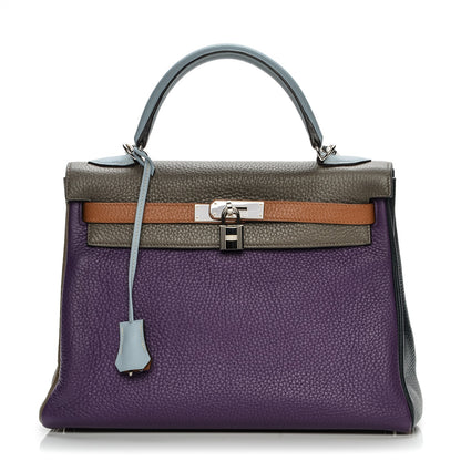 Hermes Taurillon Clemence Arlequin Kelly Retourne 32 Ultraviolet Etain 1 of 30