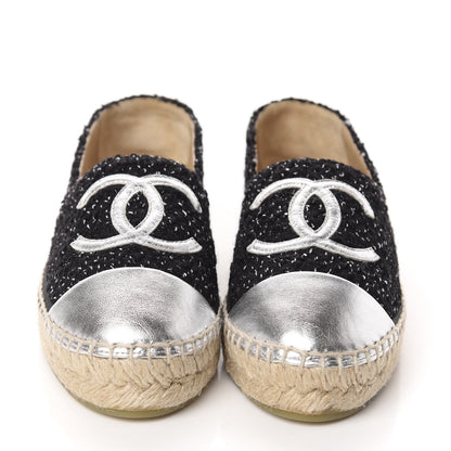 Chanel Metallic Lambskin Tweed CC Espadrilles 36 Black Silver 2 of 12