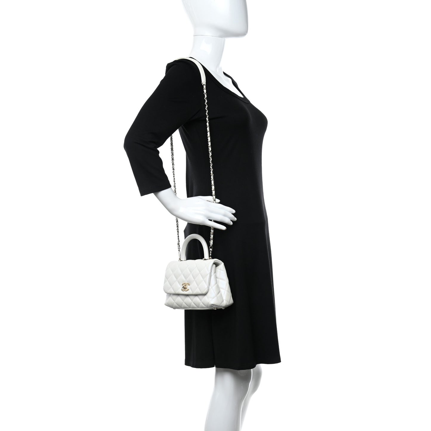 Iridescent Caviar Quilted Extra Mini Coco Handle Flap White