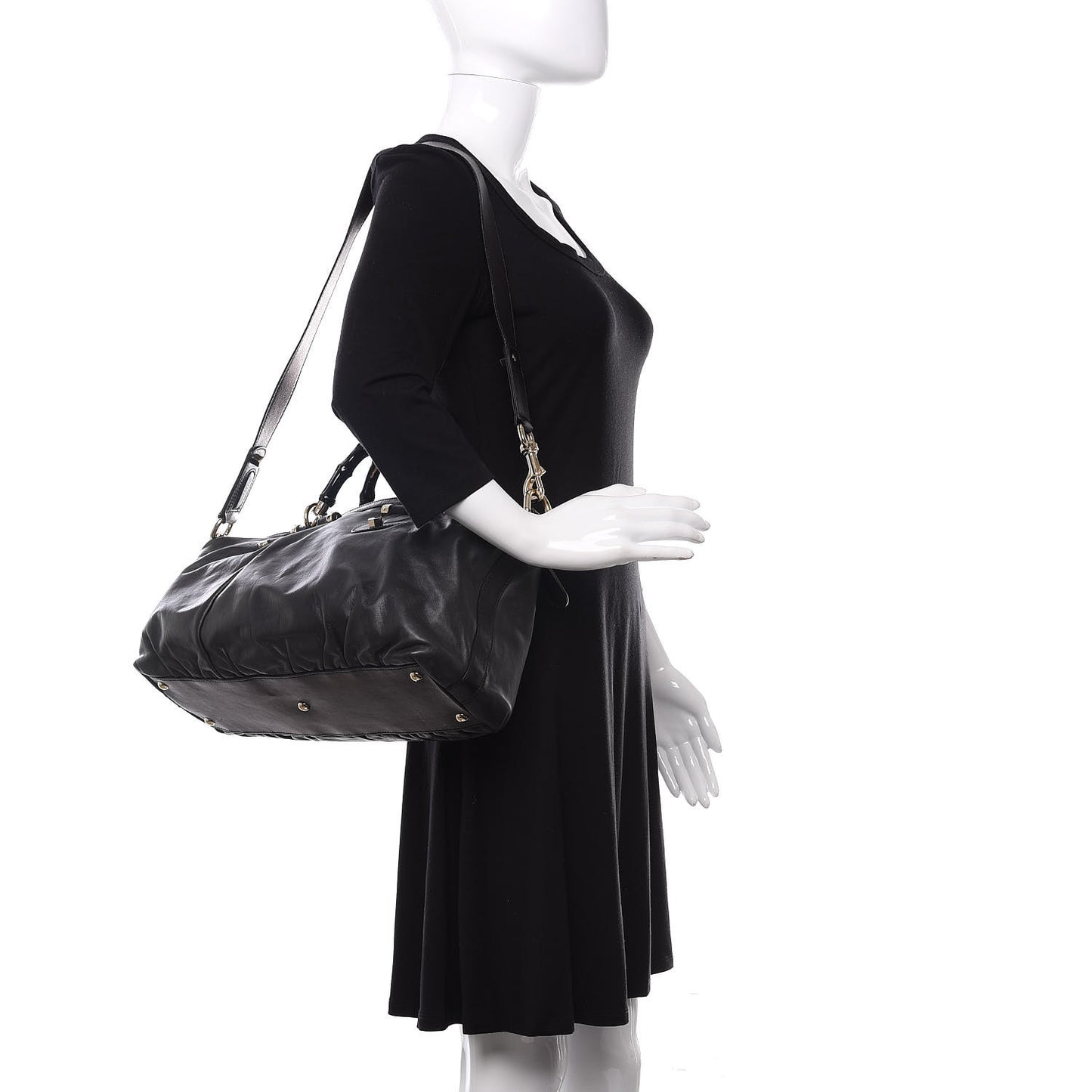 Calfskin Pop Bamboo Top Handle Tote Black