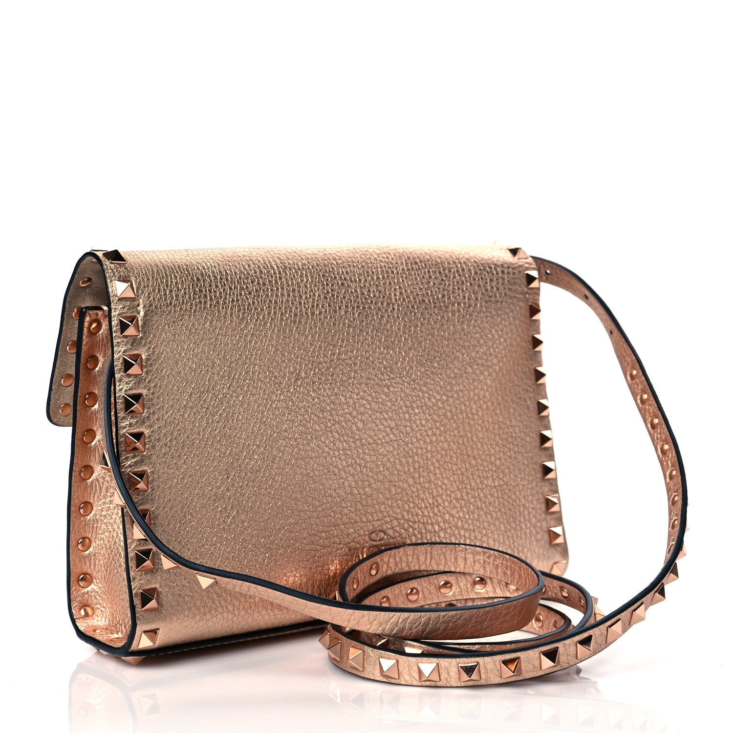 Valentino Garavani Metallic Pebbled Calfskin Medium Rockstud Flip Lock Crossbody Bag Rame 3 of 9