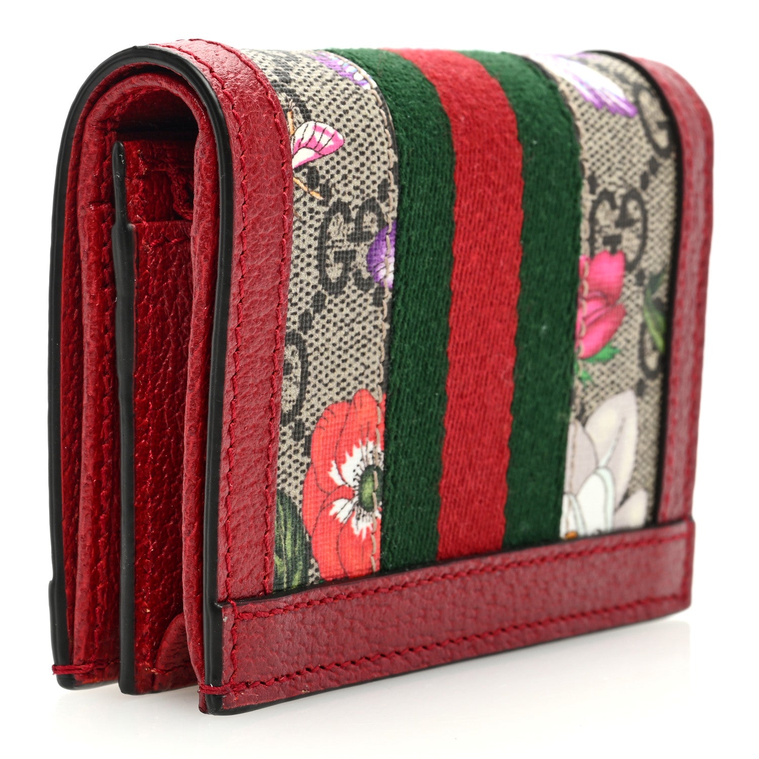 Gucci GG Supreme Monogram Flora Web Ophidia Card Case Red 3 of 7