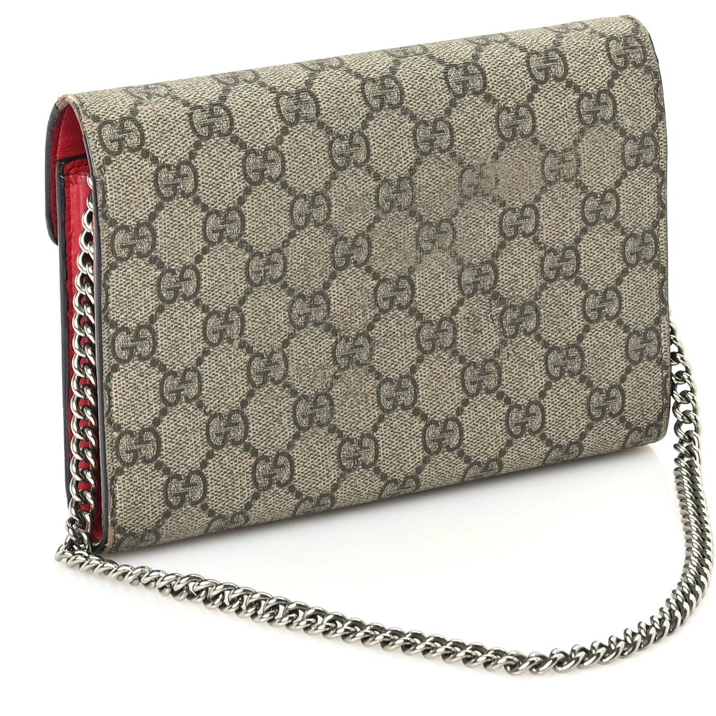 GG Supreme Monogram Mini Dionysus Chain Wallet Beige Vulcanic Red