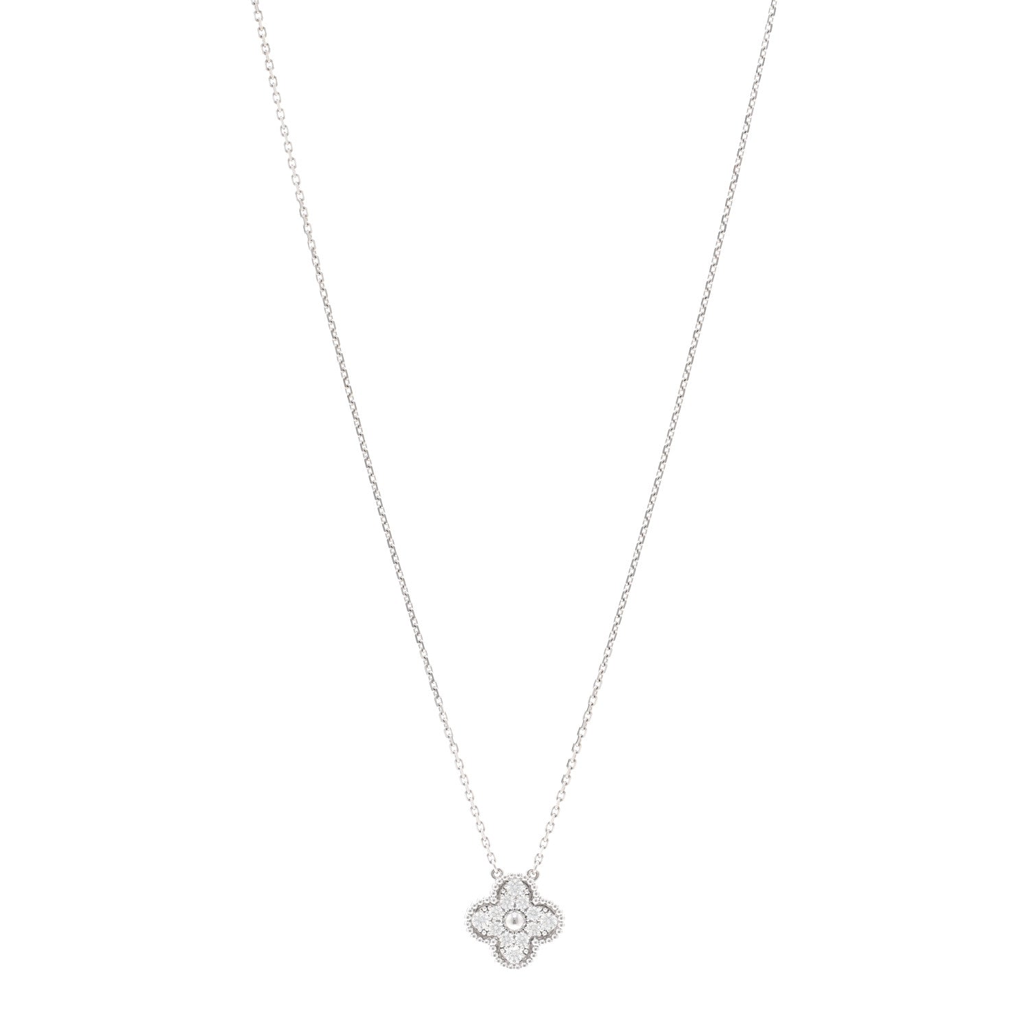 Van Cleef & Arpels 18K White Gold Diamond Vintage Alhambra Pendant Necklace 1 of 5