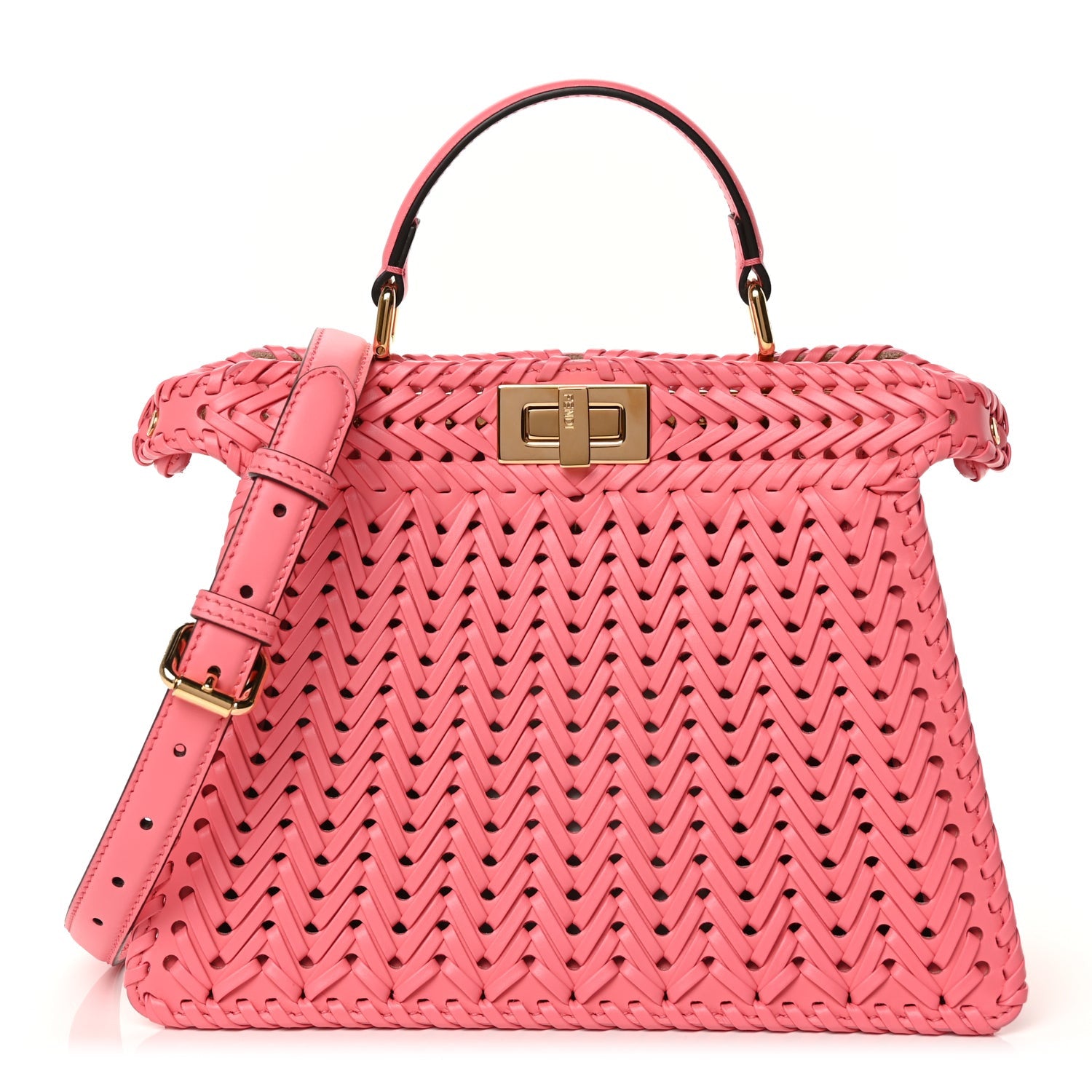 Fendi Vitello King Shiny Nappa Intreccio Small Peekaboo I SEE U Satchel Pink Dalia 1 of 9