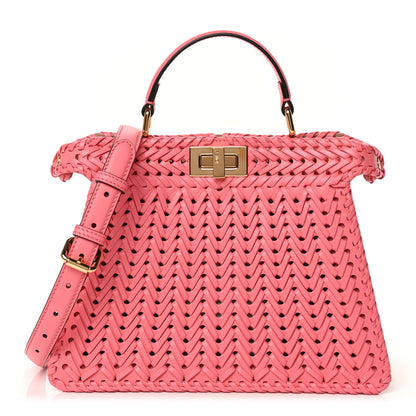 Fendi Vitello King Shiny Nappa Intreccio Small Peekaboo I SEE U Satchel Pink Dalia 1 of 9