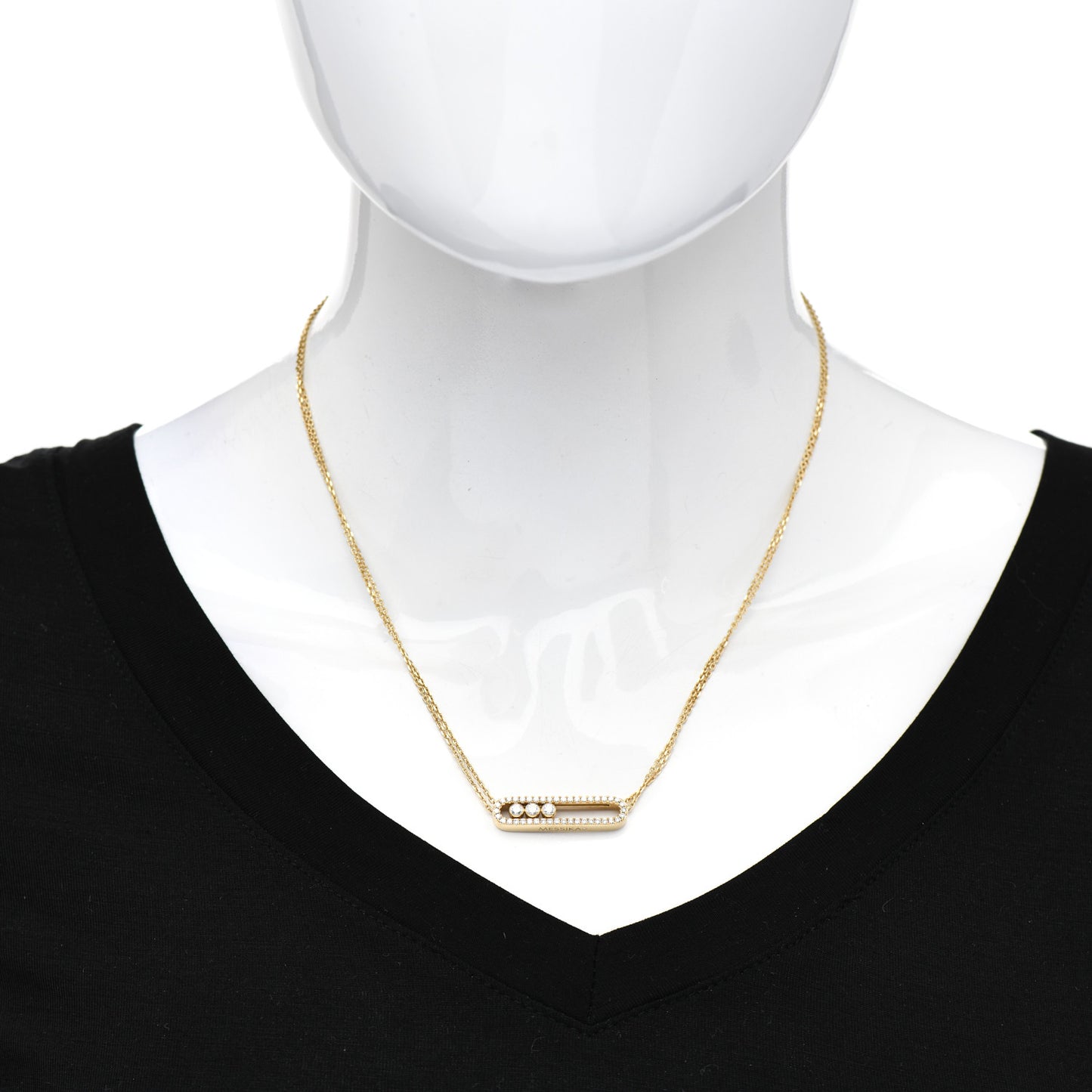 18K Yellow Gold Diamond Move Double Chain Pave Necklace
