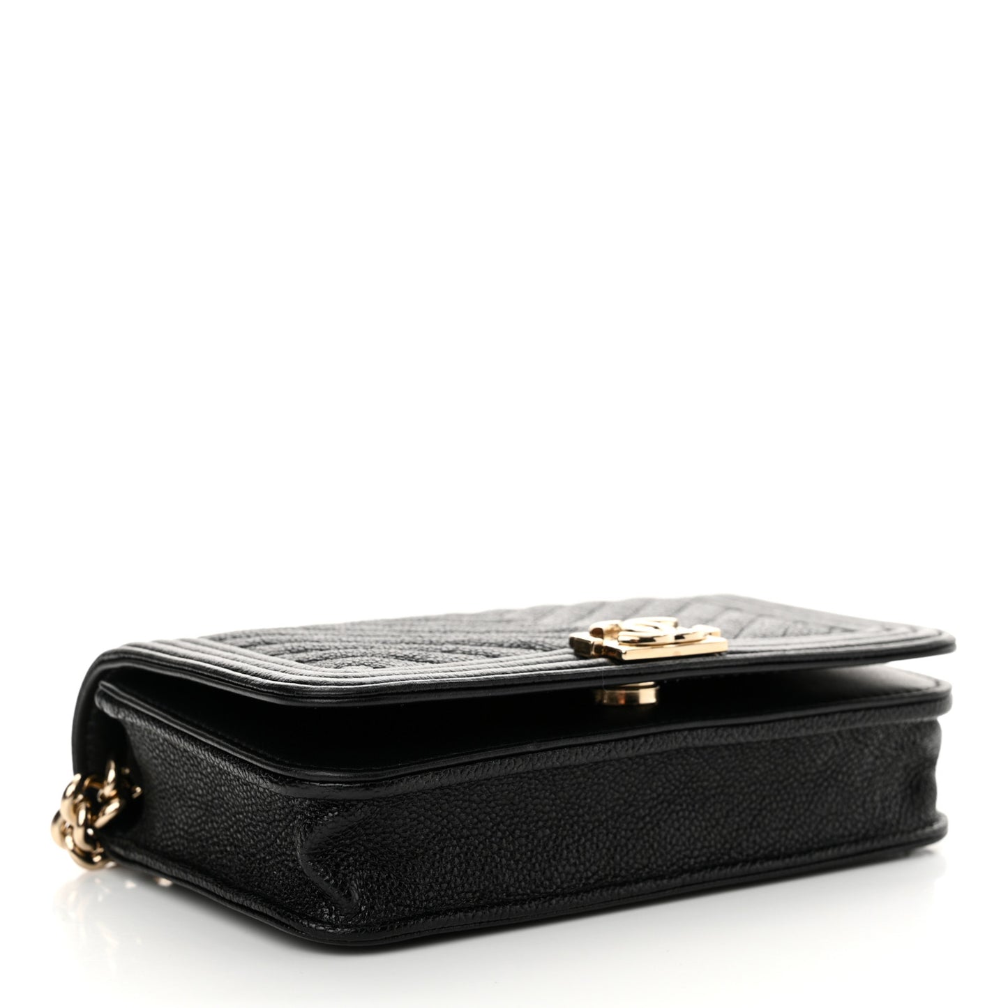 Caviar Chevron Quilted Mini Boy Wallet On Chain WOC Black