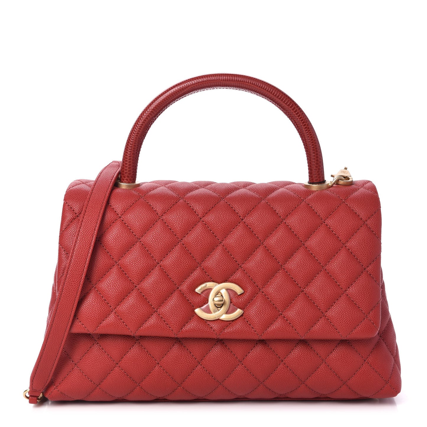 Caviar Quilted Small Coco Handle Flap Red