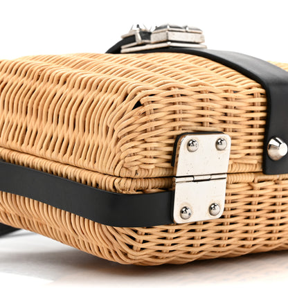 Prada Wicker Top Handle Shoulder Bag Naturale Black 9 of 10