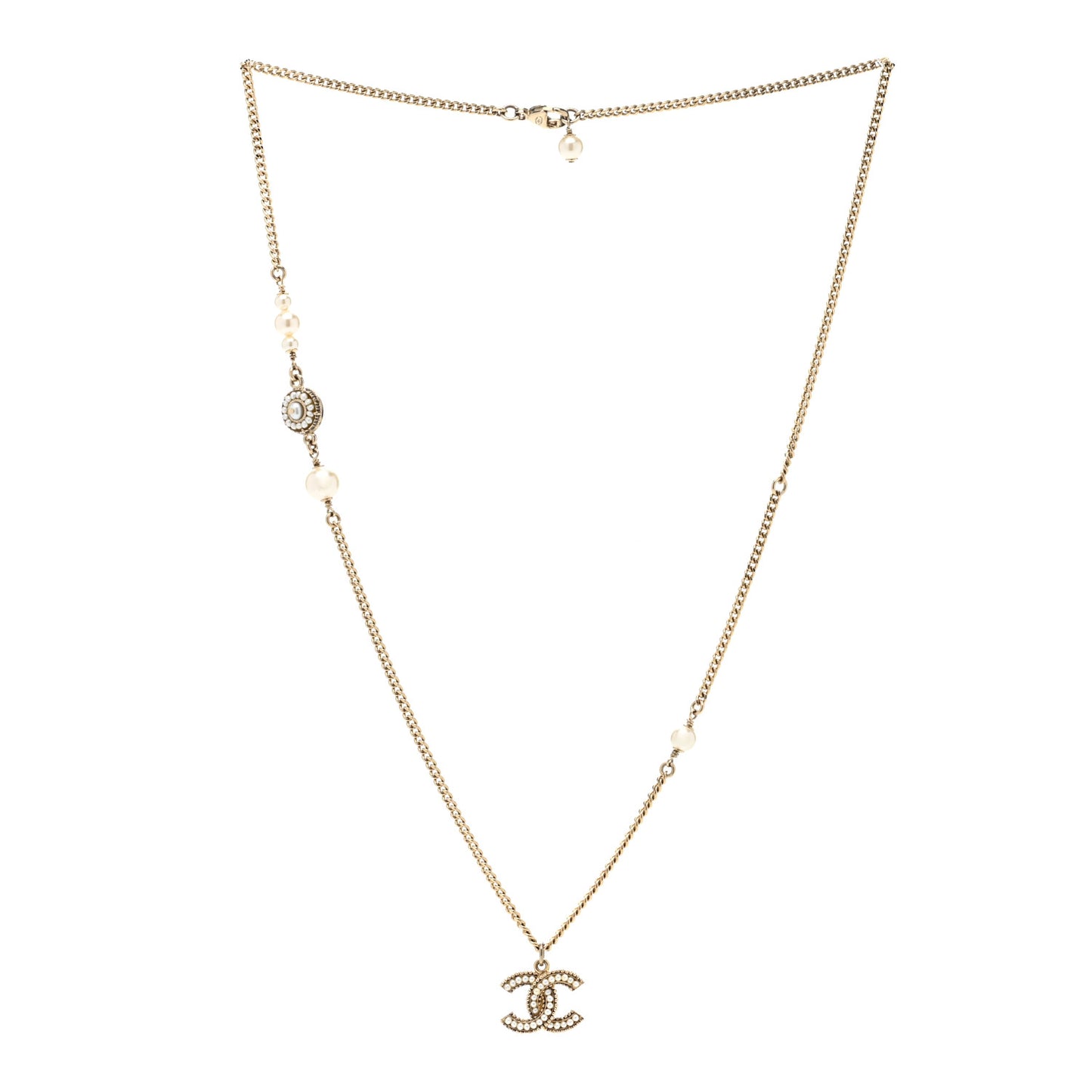 Pearl CC Pendant Necklace Gold