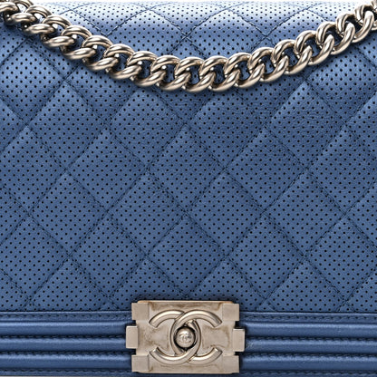 Chanel Perforated Lambskin Quilted New Medium Boy Flap Blue 8 of 12