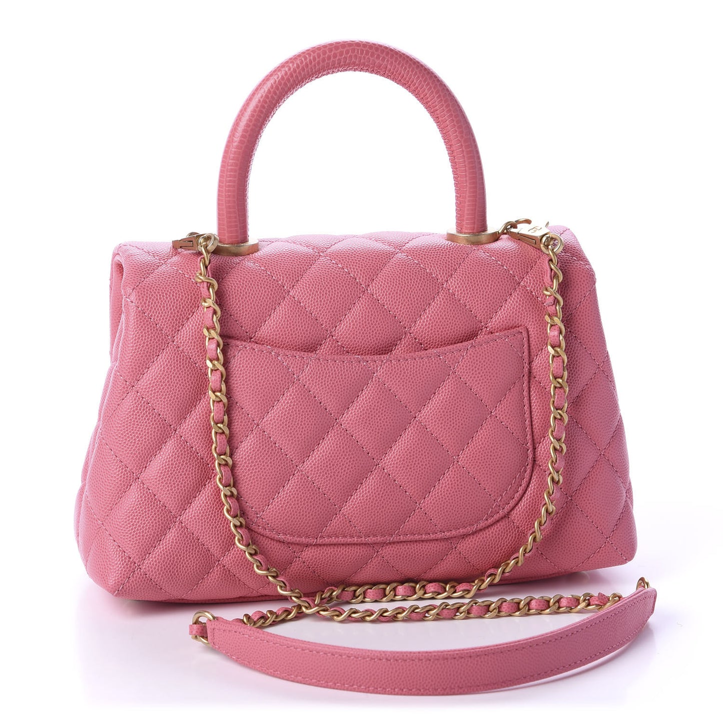 Caviar Lizard Embossed Quilted Mini Coco Handle Flap Pink
