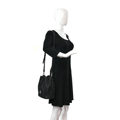 Prada Vitello Daino Soft Drawstring Bucket Bag Black 2 of 9