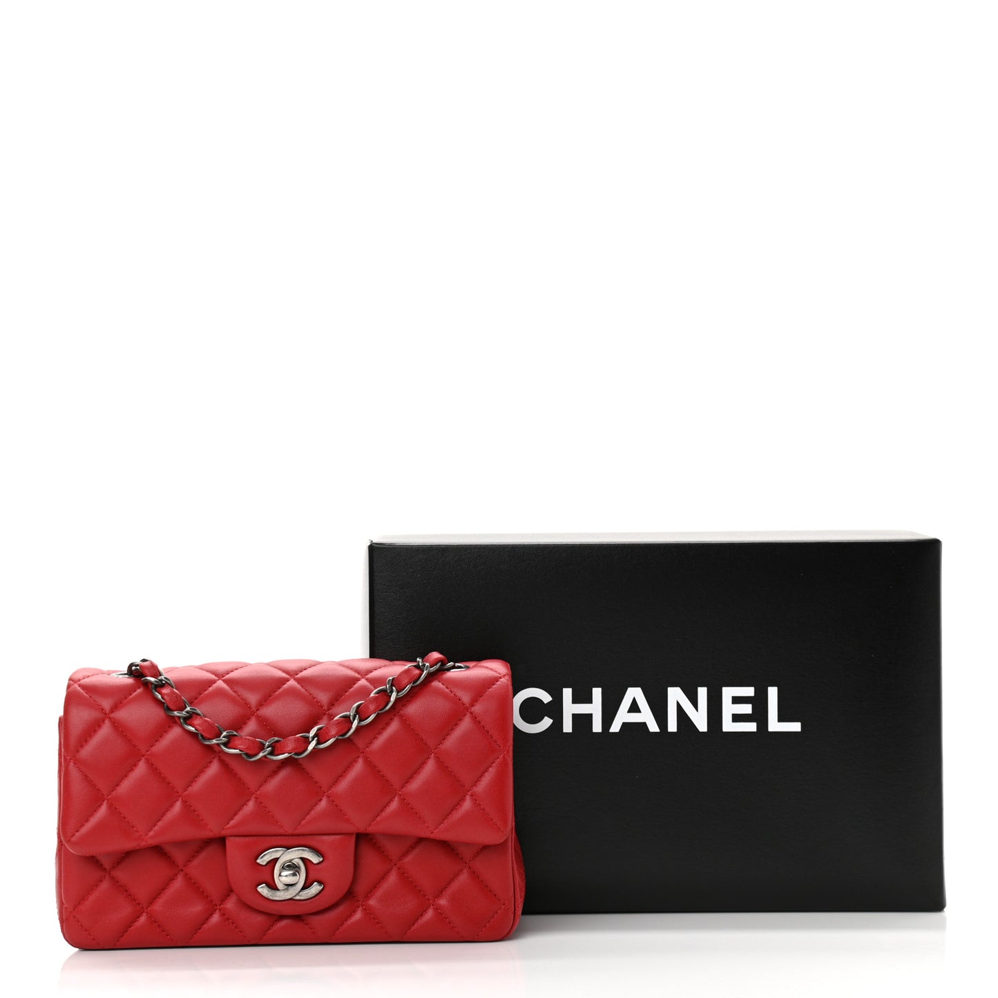 Lambskin Quilted Mini Rectangular Flap Red