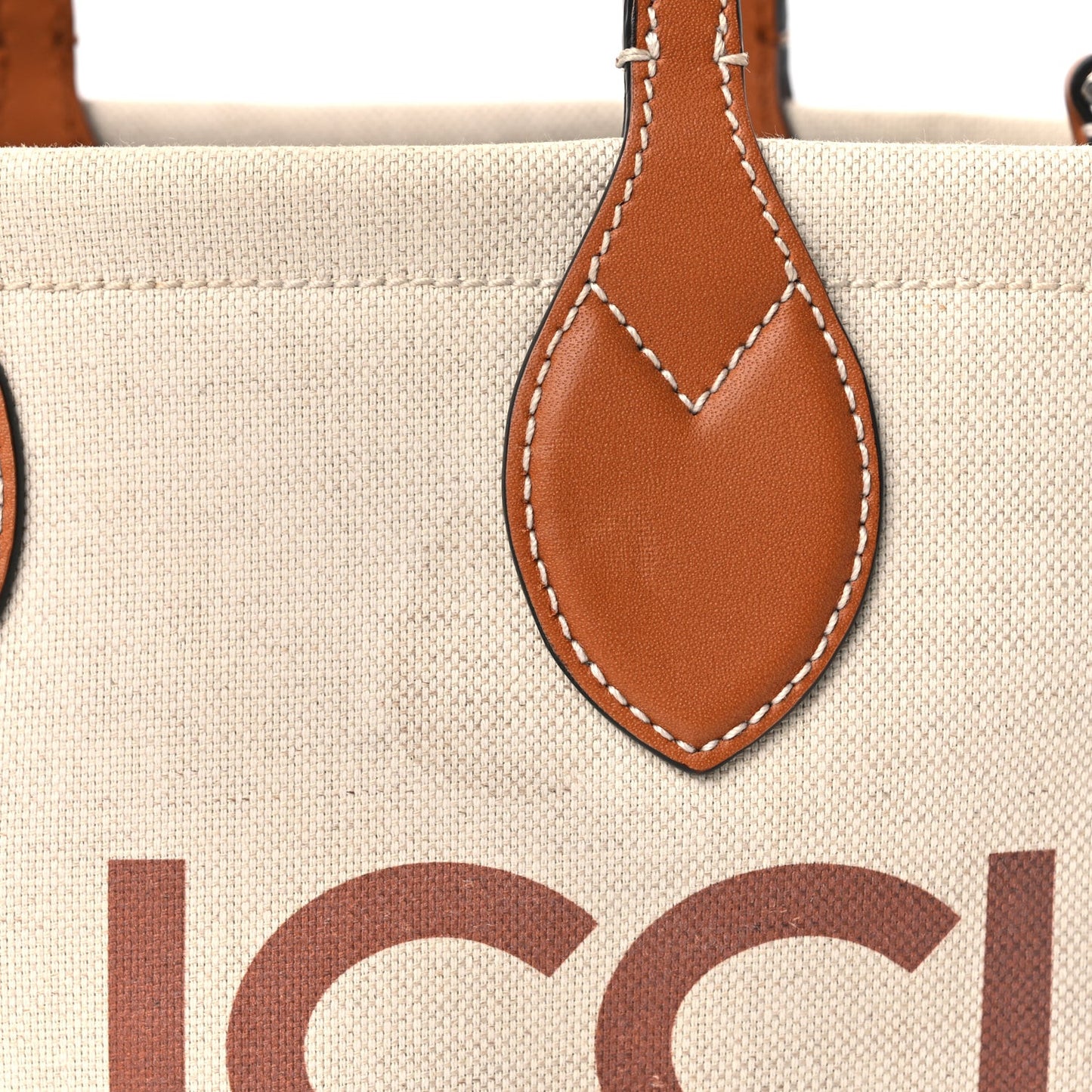 Canvas Calfskin Logo Print Medium Tote Bag Brown