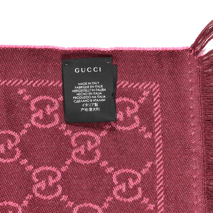 Gucci Wool Jacquard Monogram Reversible Stencil Fringe Scarf Pink Red 5 of 7