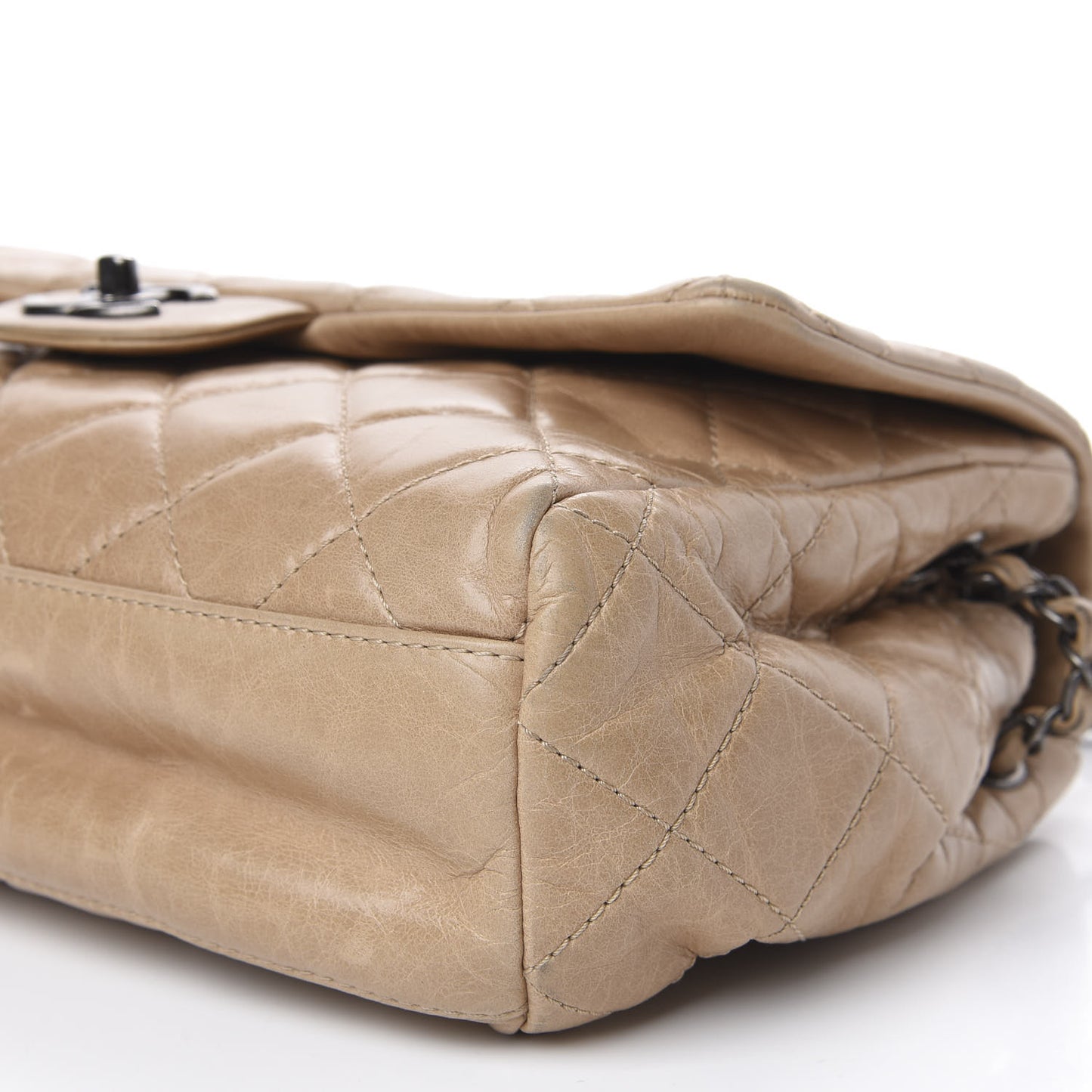 Glazed Calfskin Quilted Large Coco Soft Flap Beige