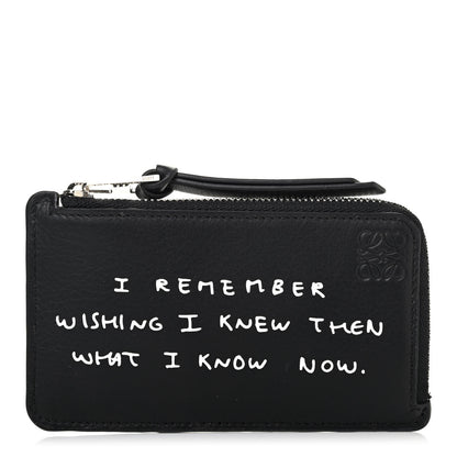 Loewe Calfskin Words Coin Card Holder Black 1 of 4